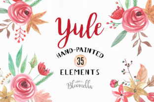 35 Watercolour Yule Winter Clipart Elements & Illustrations