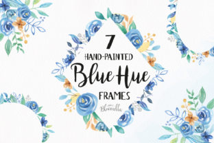 7 Floral Clipart Blue Hue Watercolor Frame