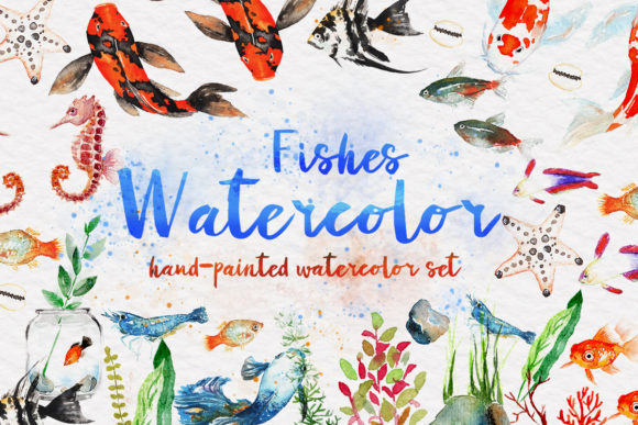 Beautiful Fishes Watercolor Set Illustrations