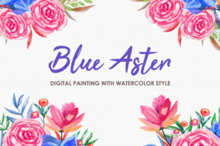Blue Aster Watercolor Floral Style Illustrations