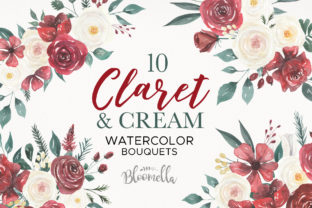 Claret and Cream Flowers Watercolor Illustrations