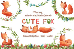 Cute Fox Watercolor Clip Art Set & Illustrations