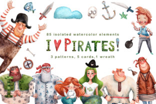 I Love Pirates Watercolor Clip Art Set & Illustrations