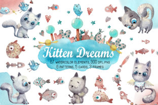 Kitten Dreams Watercolor Clip Art Set & Illustrations