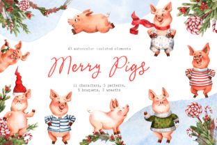 Merry Pigs Watercolor Clip Art Set Review