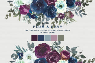 Plum Navy Floral Clipart & Illustrations