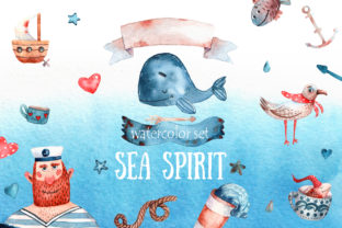 Sea Spirit Watercolor Clip Art Set & Illustrations