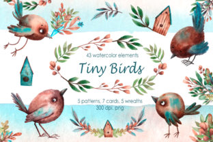 Tiny Birds Watercolor Clip Art Set Illustrations