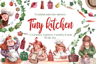 Tiny Kitchen Watercolor Clip Art & Illustrations
