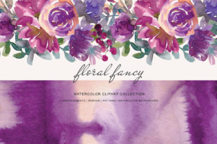 Watercolor Aubergine Flowers Clipart & Illustrations