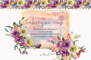 Watercolor Aubergine Rose Arrangements & Illustrations