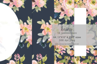 Watercolor Blush Floral on Navy Background Illustrations