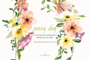 Watercolor Lemon Peach Flowers Clipart & Illustrations