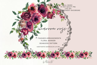 Watercolor Maroon Rose Clipart & Illustrations