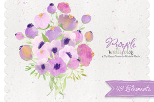 Watercolor Purple Flower Clipart & Illustrations