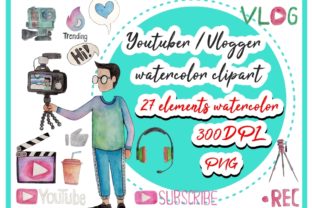 Youtuber Watercolor Clipart & Illustrations